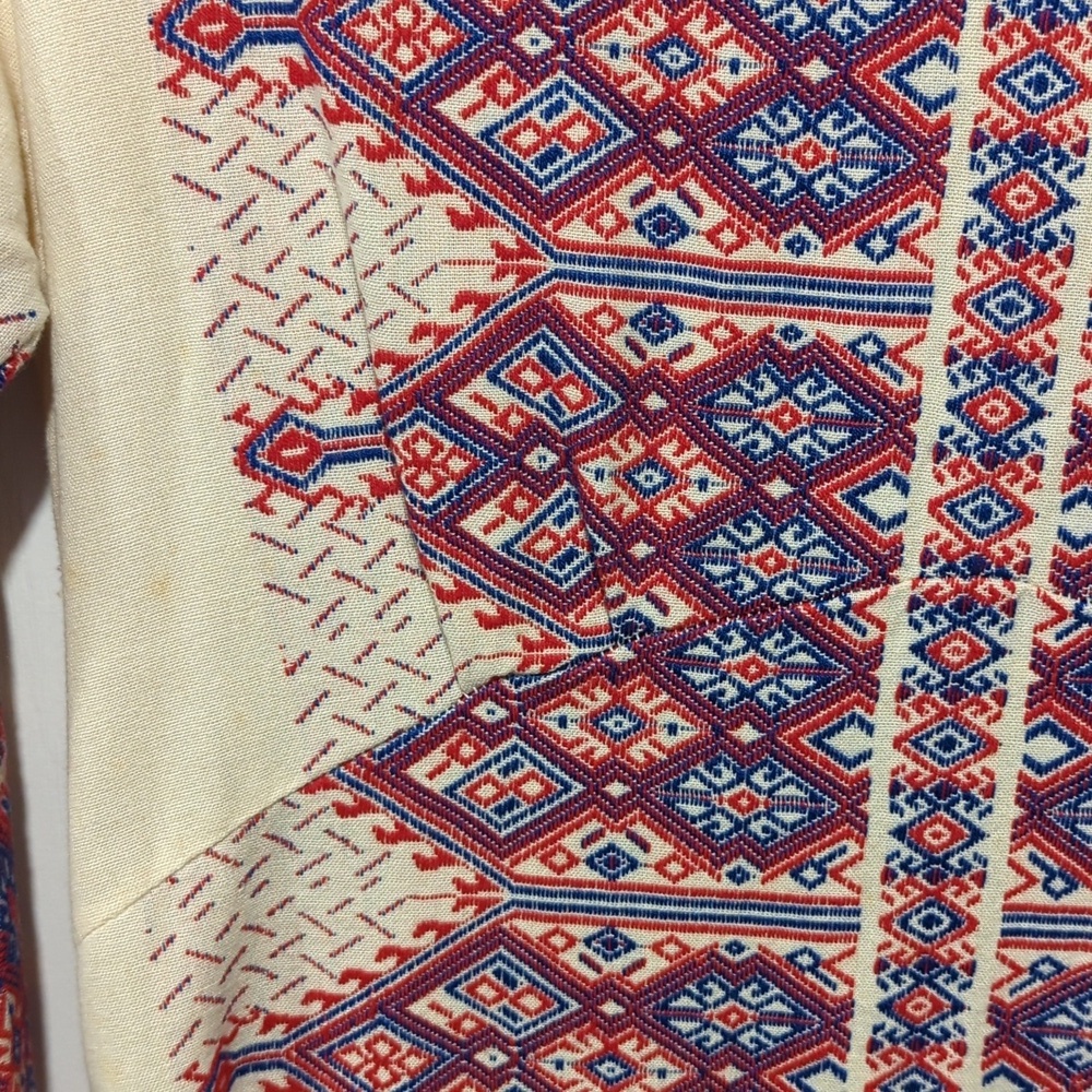 Greek Handmade Patterned Dress with Red and Blue Accents - Picture 6 of 13